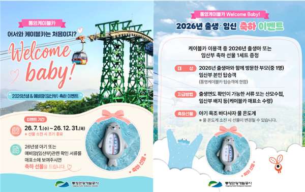 통영케이블카, 2026년생 가족·임산부 대상 ‘웰컴 베이비!’ 이벤트 기사 이미지